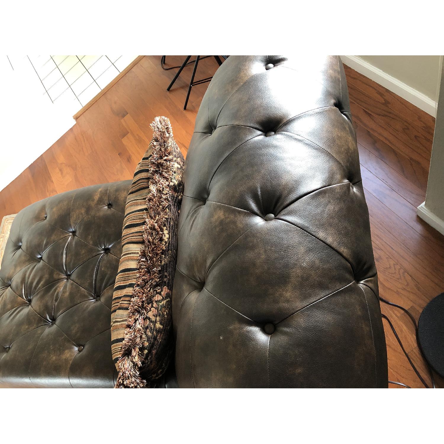 Ashley Dark Brown Faux Leather Chaise Lounge - image-5