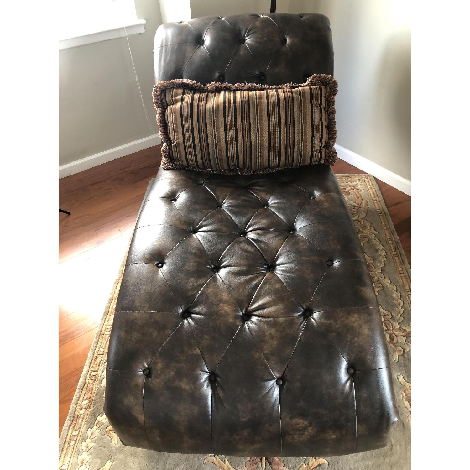 Ashley Dark Brown Faux Leather Chaise Lounge - image-4