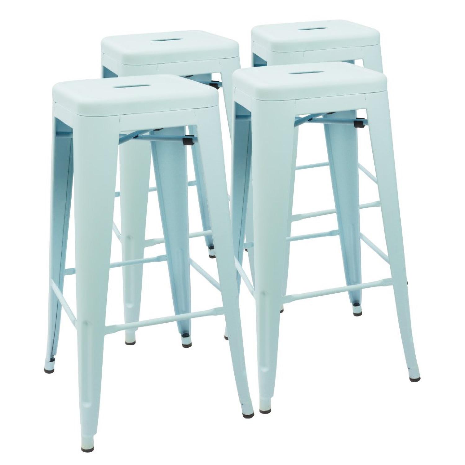 Devoko Baby Blue Metal Bar Stools - image-1