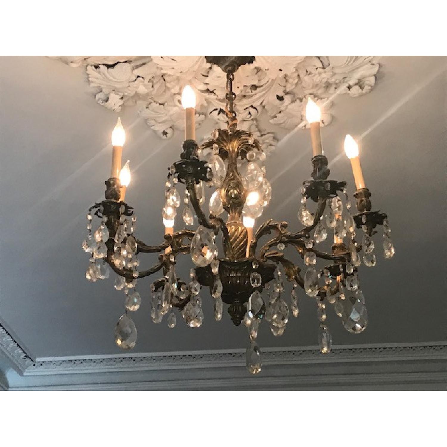 Antique Victorian Brass & Crystal Chandelier - image-2
