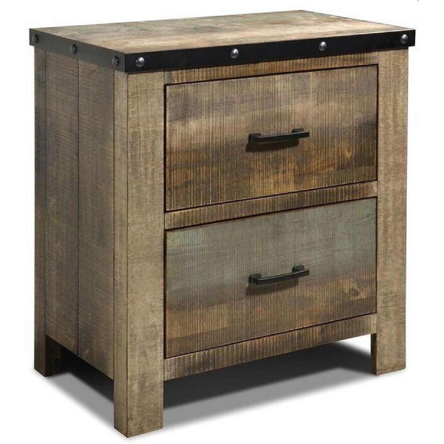 Rustic Style Nightstand in Solid Wood MultiTonal Finish AptDeco