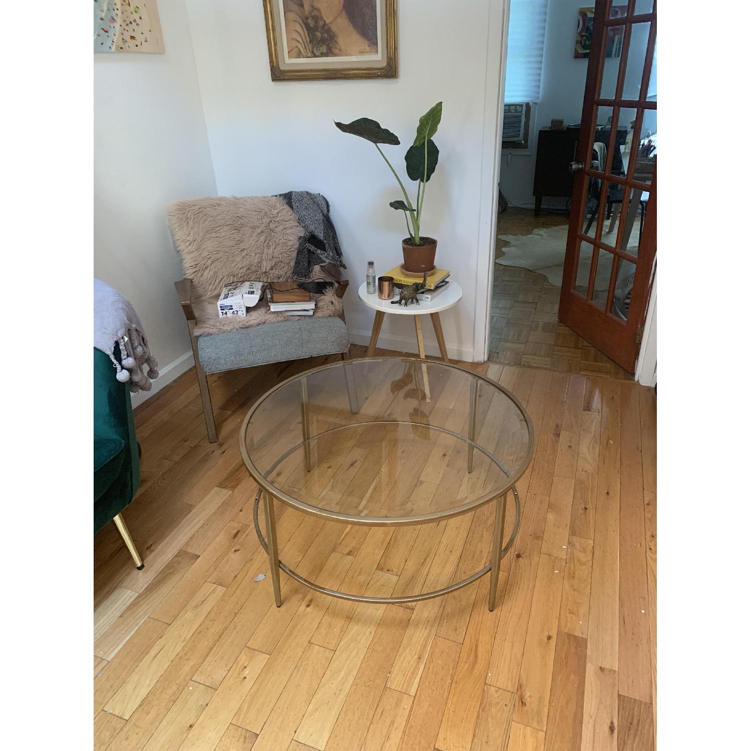 Birch Lane Heritage Round Glass & Gold Coffee Table - image-1