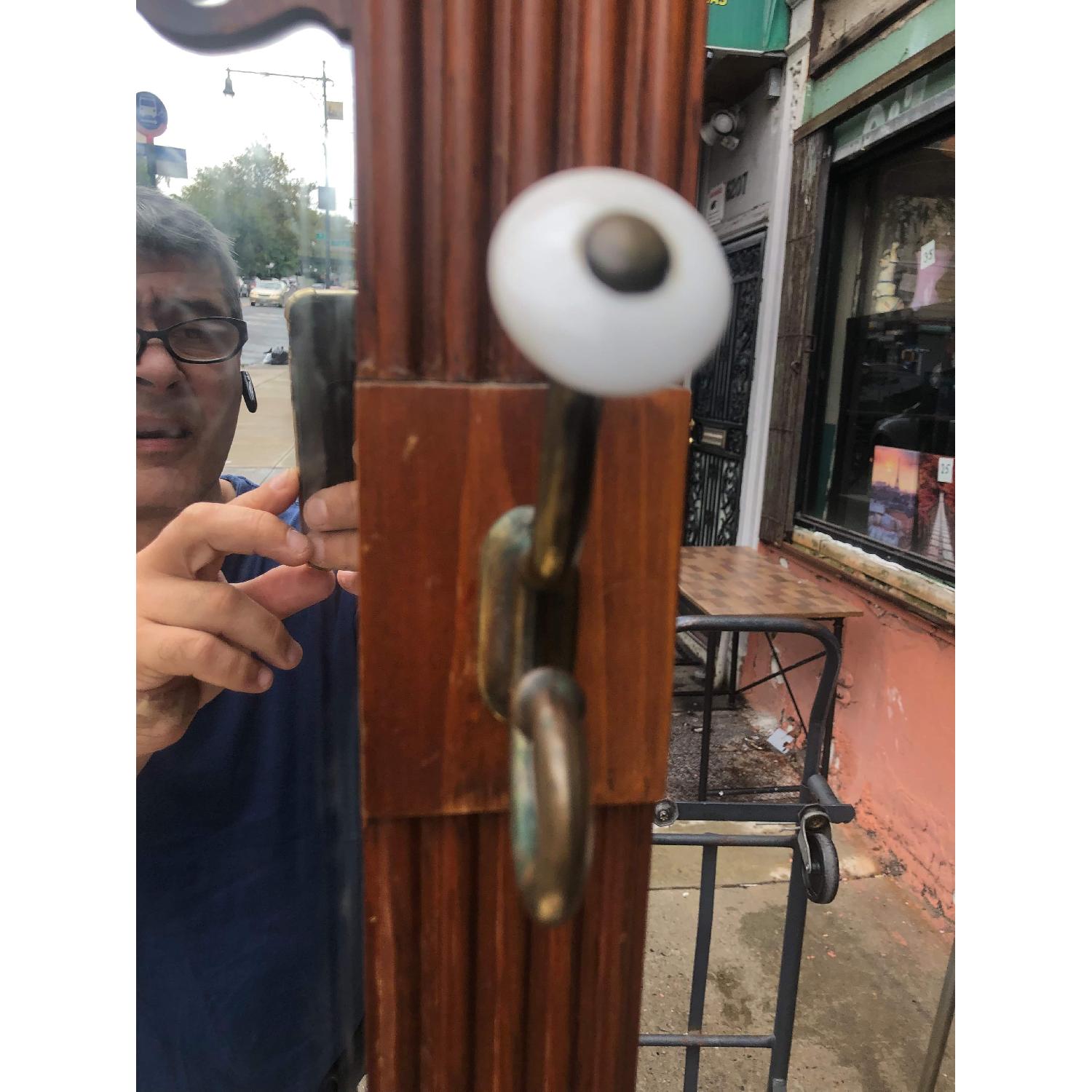 Pulaski Hall Tree w/ Mirror, Marble Table & Brass Hooks - image-9
