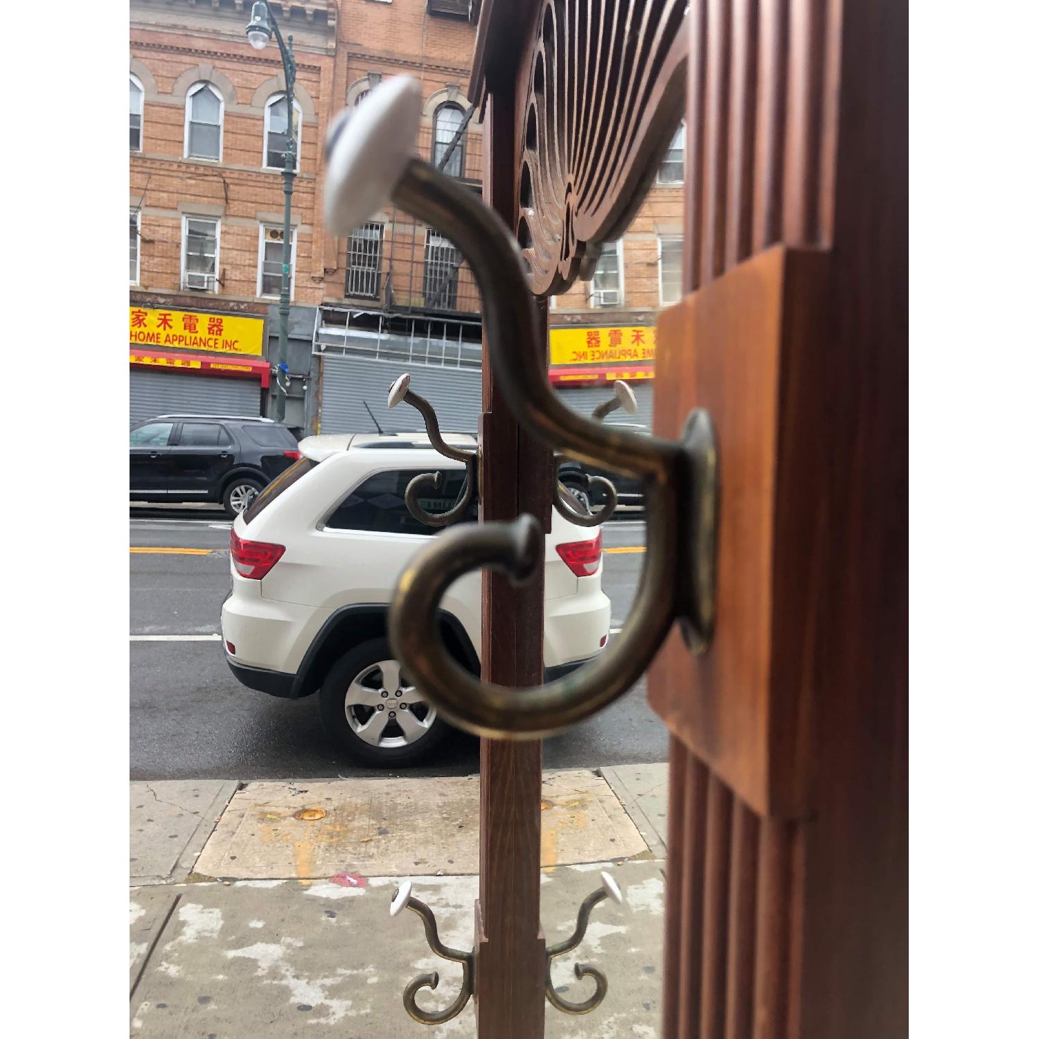 Pulaski Hall Tree w/ Mirror, Marble Table & Brass Hooks - image-14