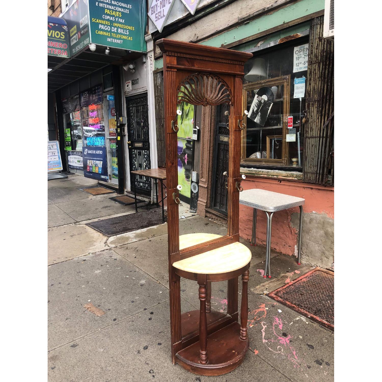Pulaski Hall Tree w/ Mirror, Marble Table & Brass Hooks - image-15