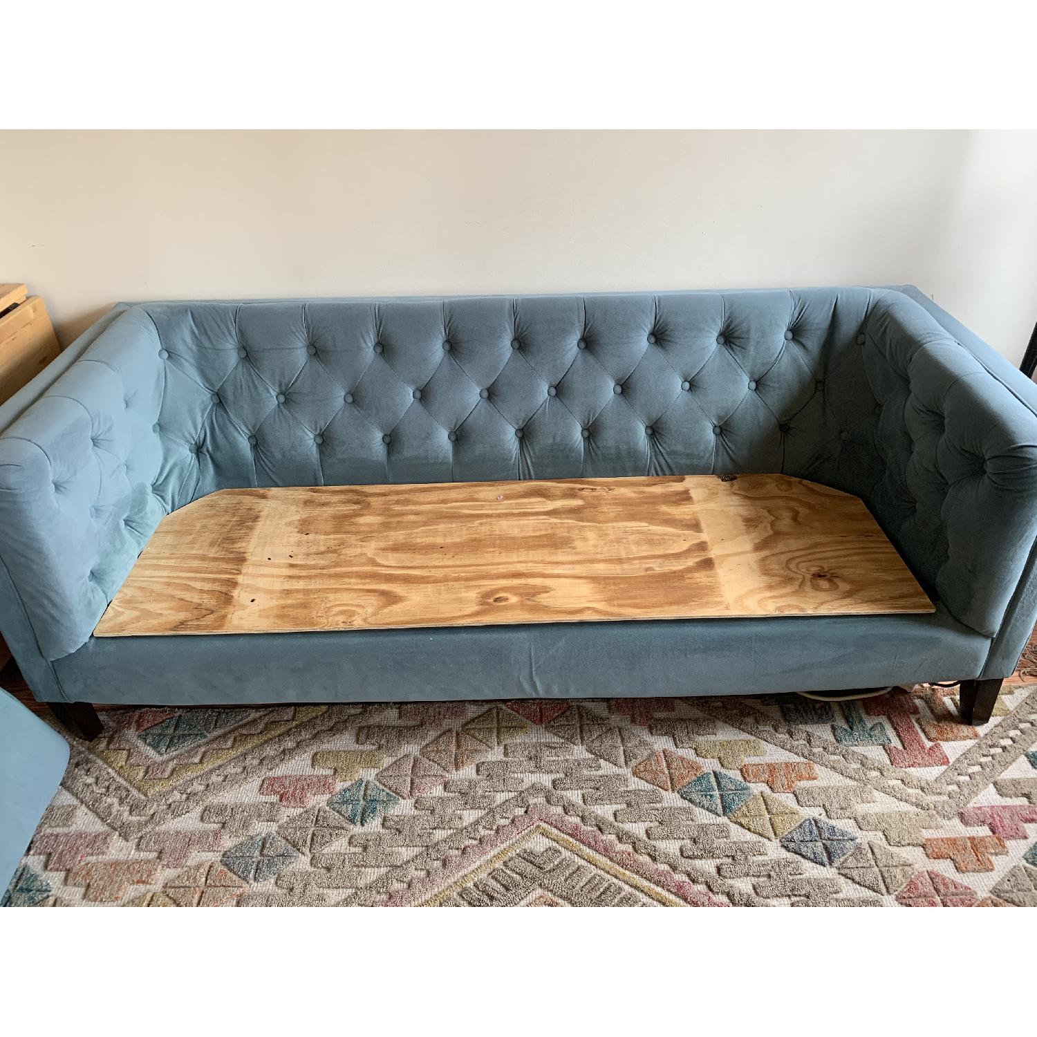 World Market Cost Plus Kendall Teal Velvet 2 Seater Sofa AptDeco