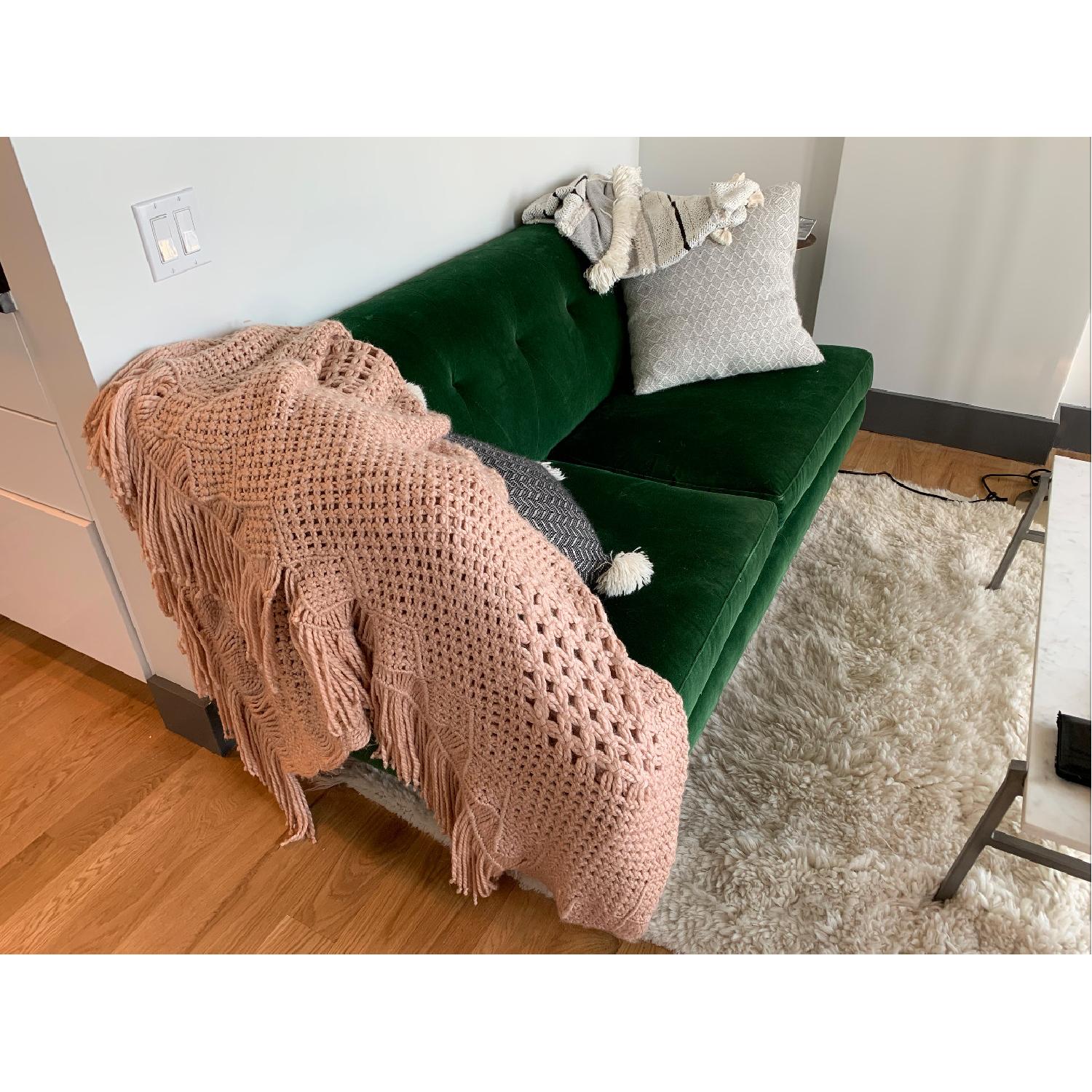 CB2 Avec Emerald Green Apartment Sofa w/ Brass Legs - image-5