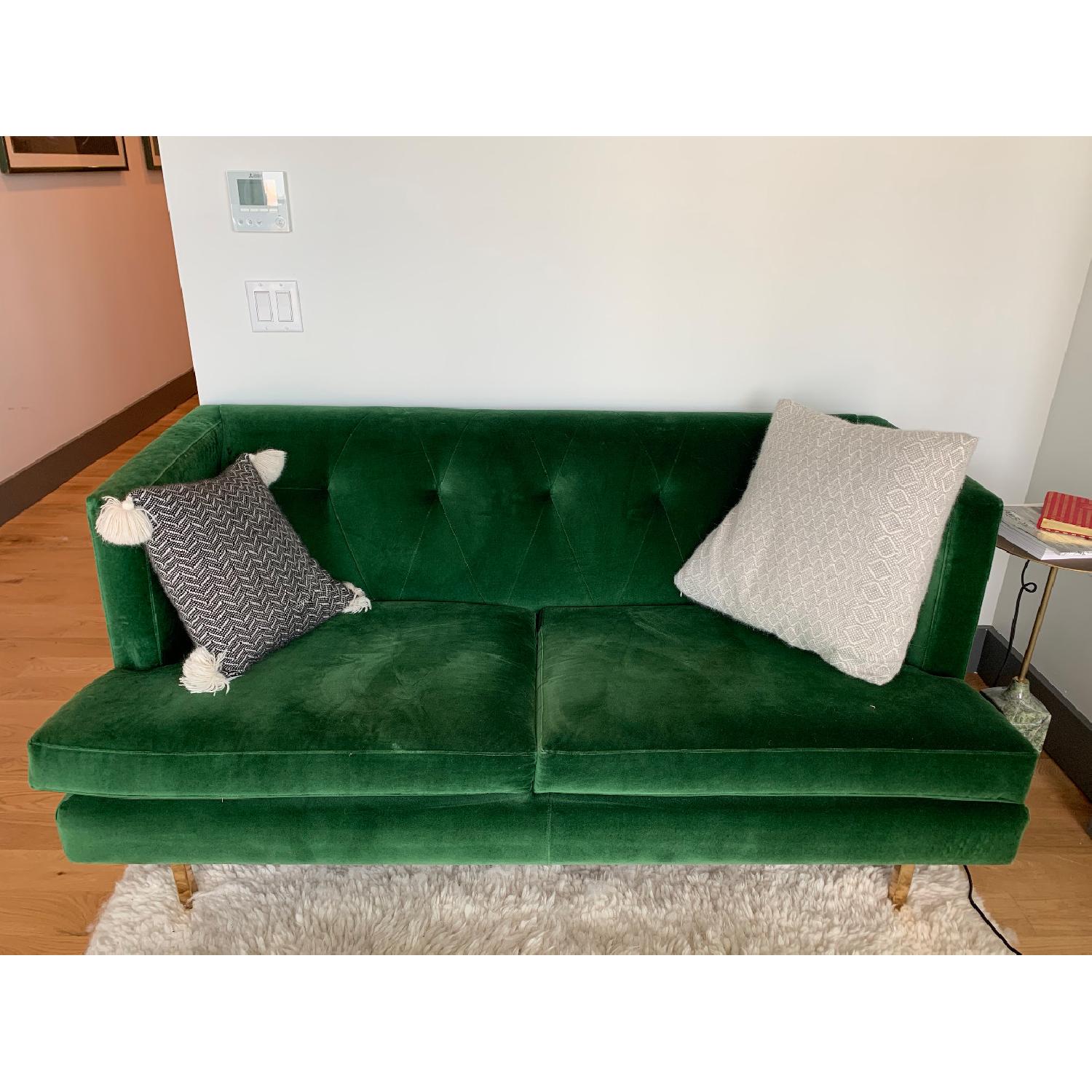 CB2 Avec Emerald Green Apartment Sofa w/ Brass Legs - image-4