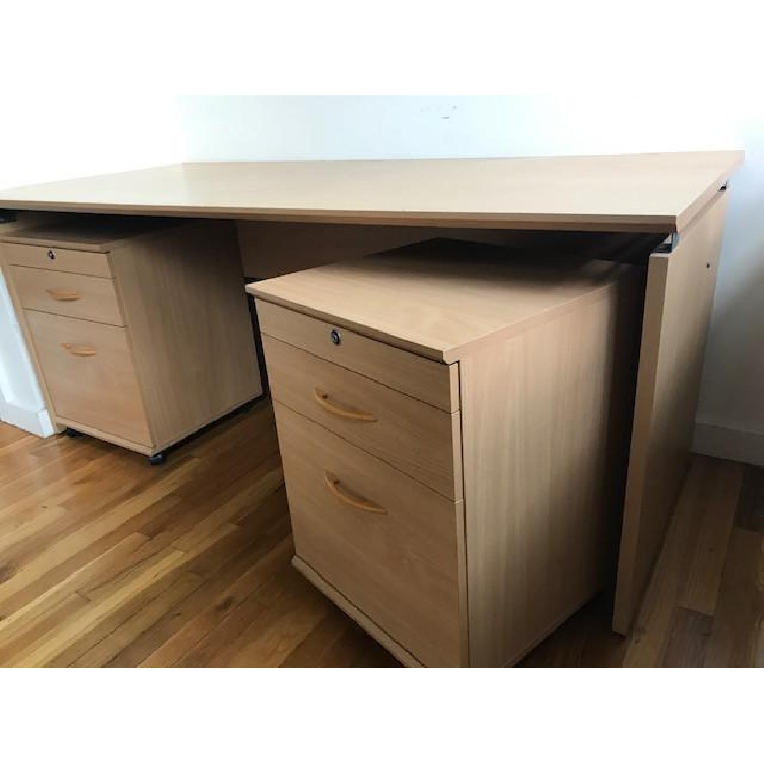 Crate & Barrel Desk w/ File Cabinet & Storage - image-2
