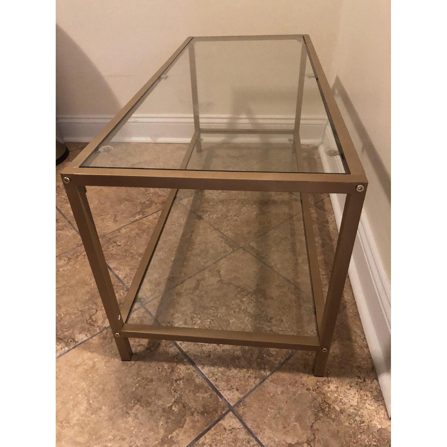 Wickliffe Glass TV Stand/Coffee Table w/ Gold Frame AptDeco