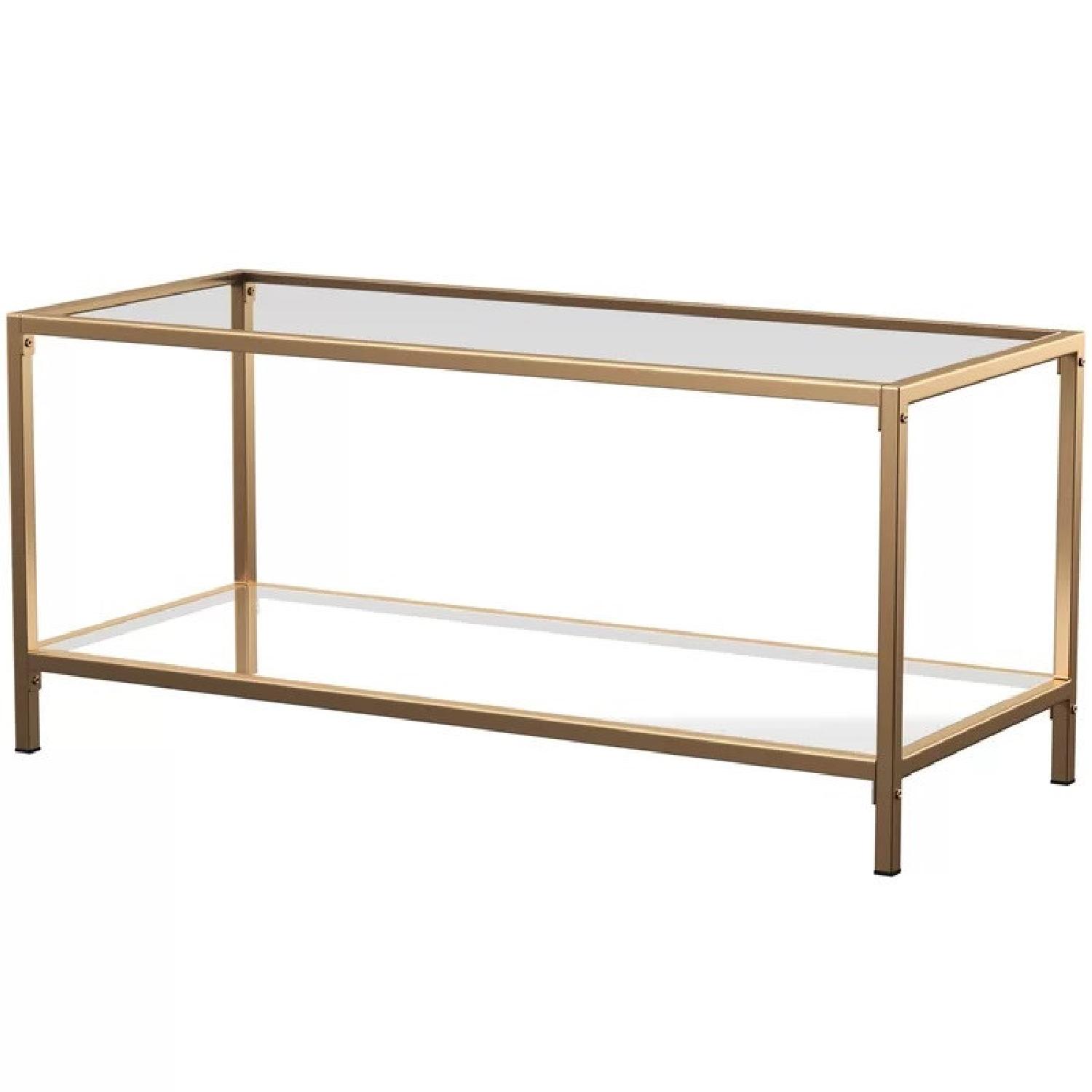Wickliffe Glass TV Stand/Coffee Table w/ Gold Frame AptDeco