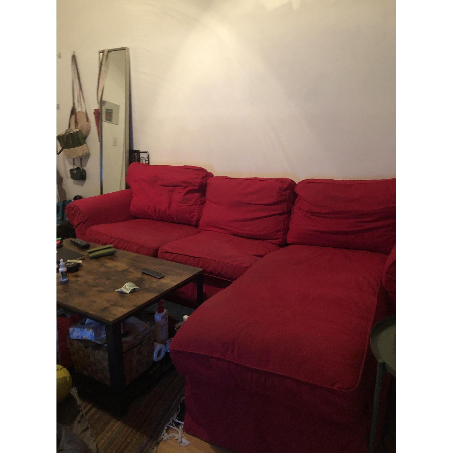 Red L Shaped 3-Piece Sectional Sofa - image-2