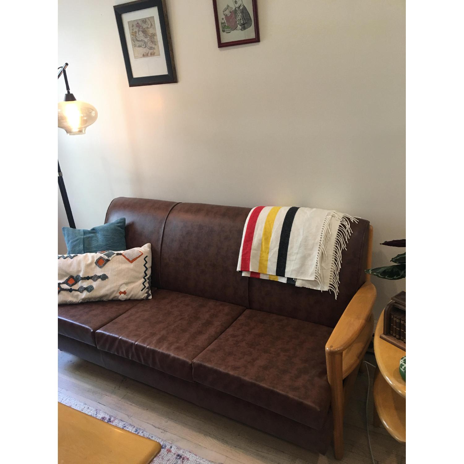 Heywood Wakefield Brown Leather Sofa AptDeco