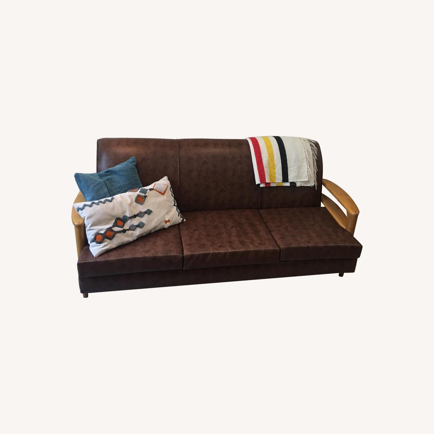 Heywood Wakefield Brown Leather Sofa AptDeco