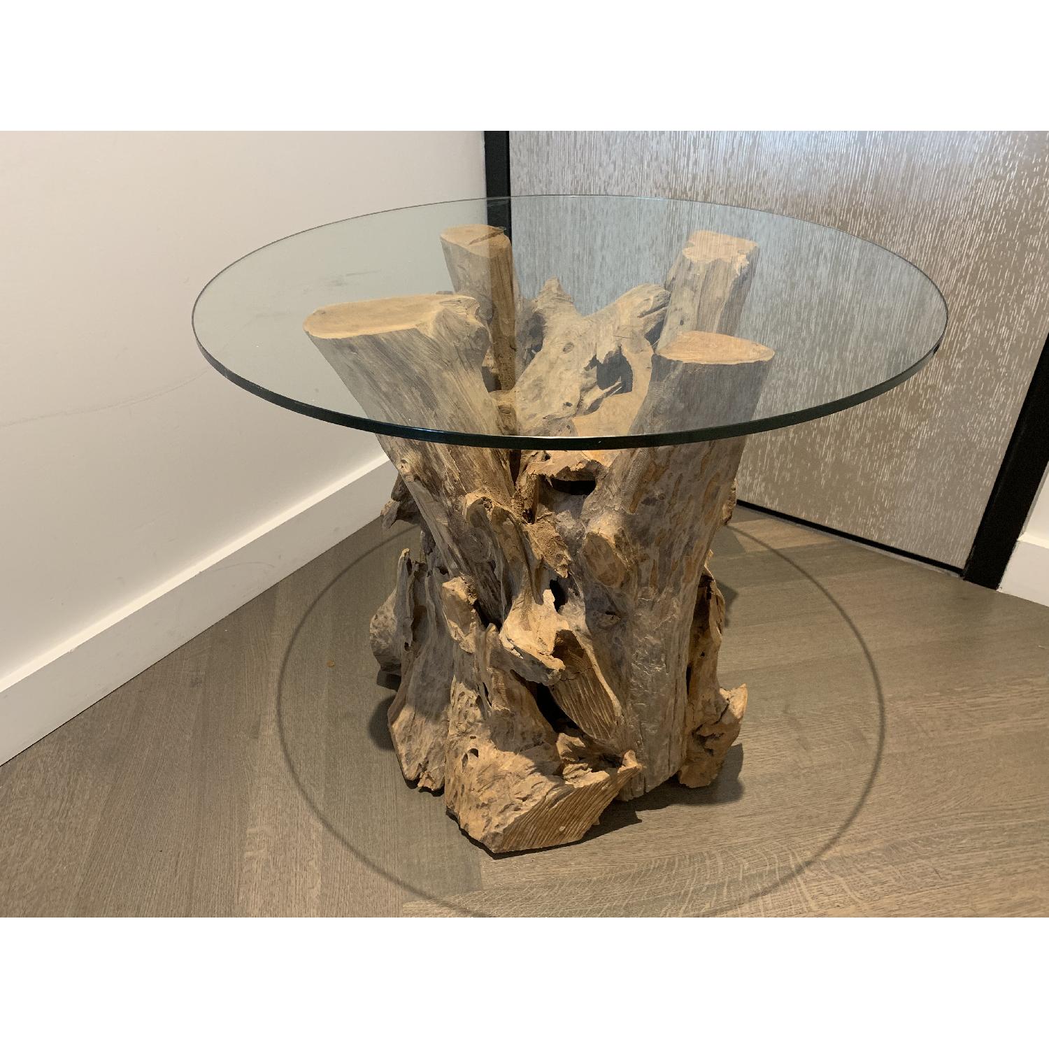 Crate & Barrel Driftwood End Table w/ Glass top AptDeco