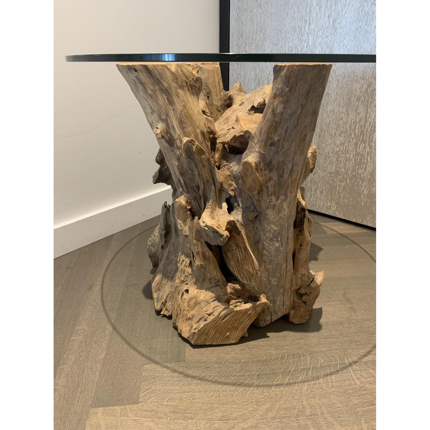Crate & Barrel Driftwood End Table w/ Glass top AptDeco