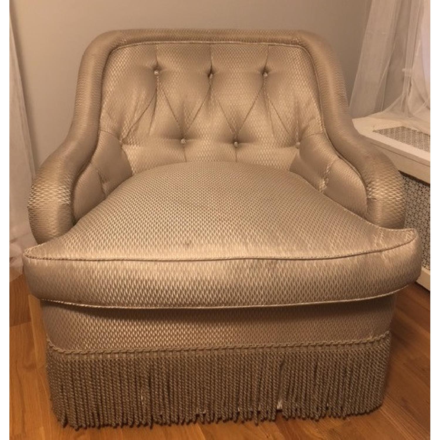 Tufted Armchair w/ Fringed Skirt - image-1