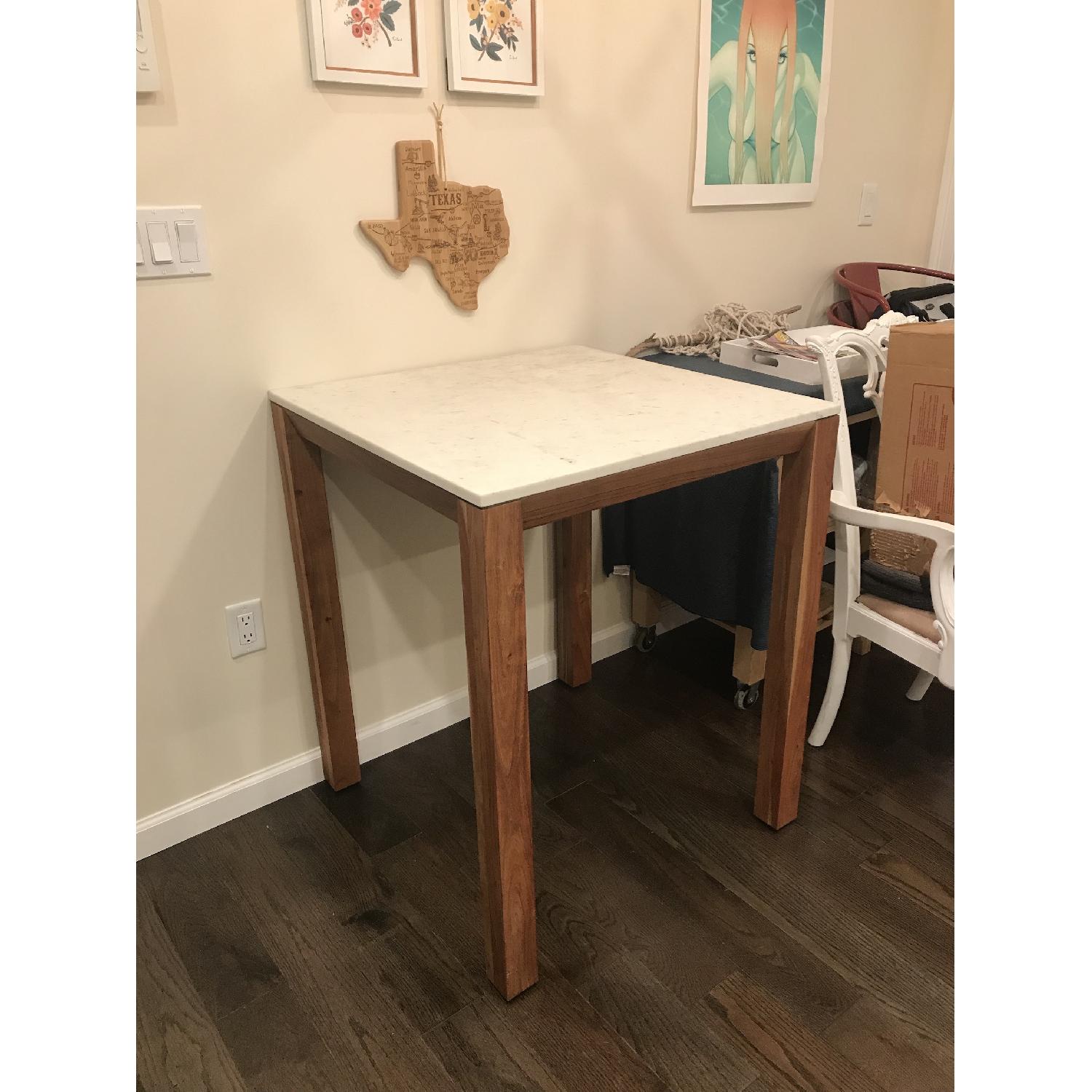 CB2 Acacia Wood Counter Height Table w/ Marble Top AptDeco
