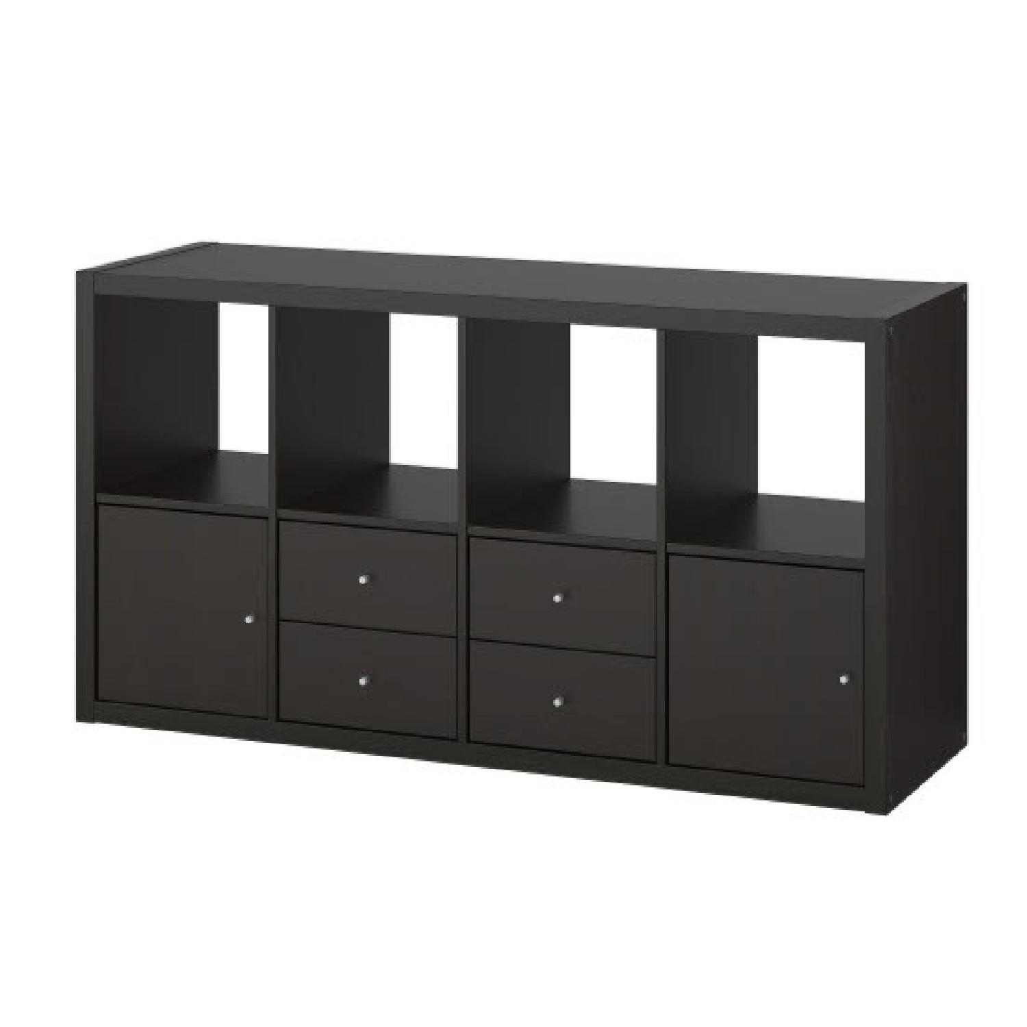 Ikea Kallax Black-Brown Shelf Unit w/ 4 Inserts - image-0