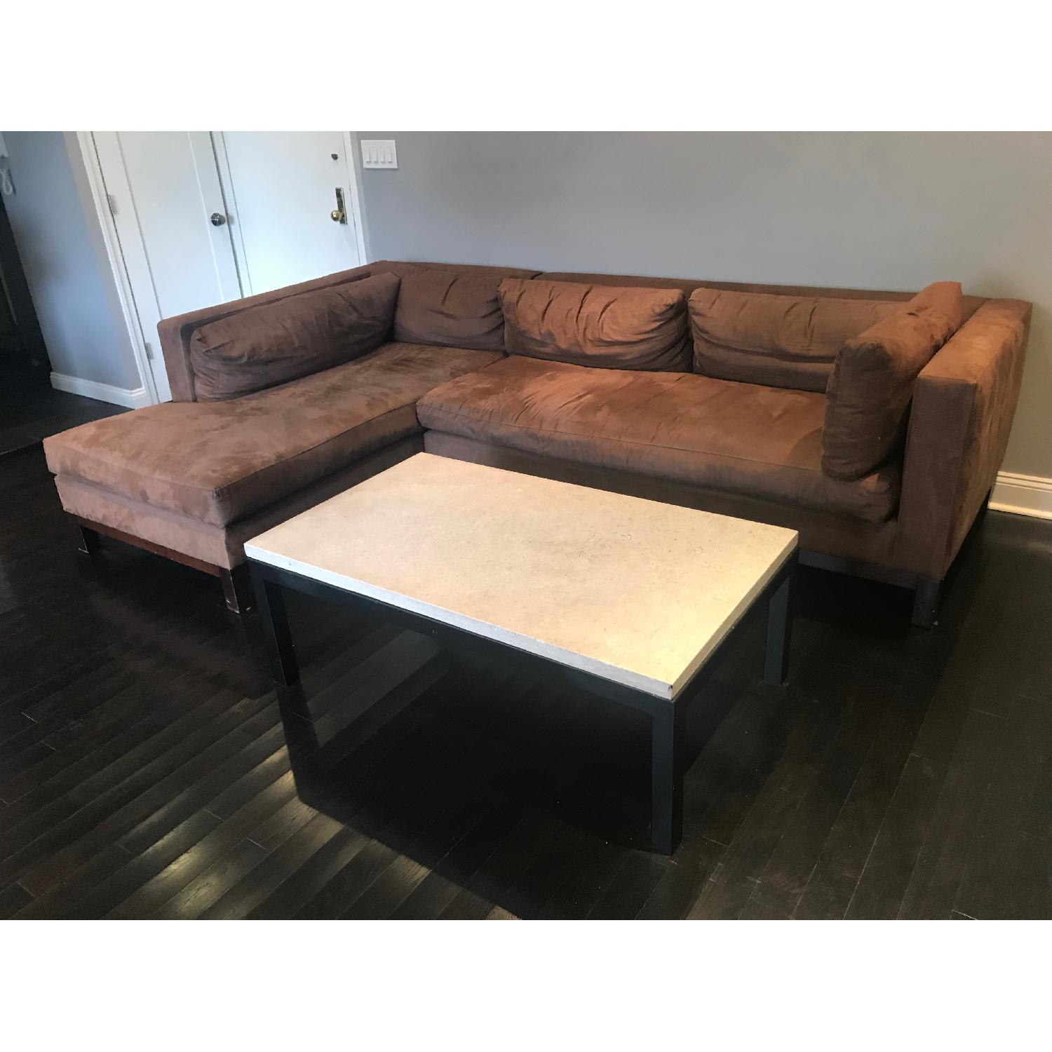 Crate & Barrel Microsuede Sectional Sofa w/ Chaise - image-1