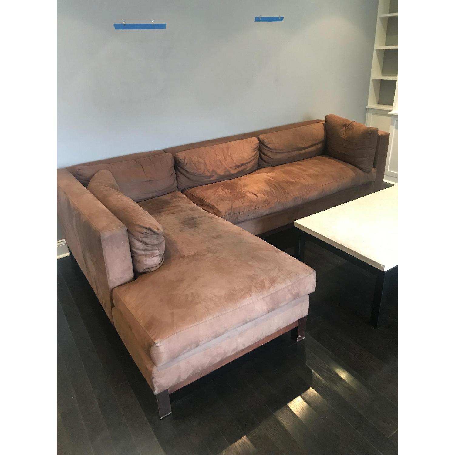 Crate & Barrel Microsuede Sectional Sofa w/ Chaise - image-2