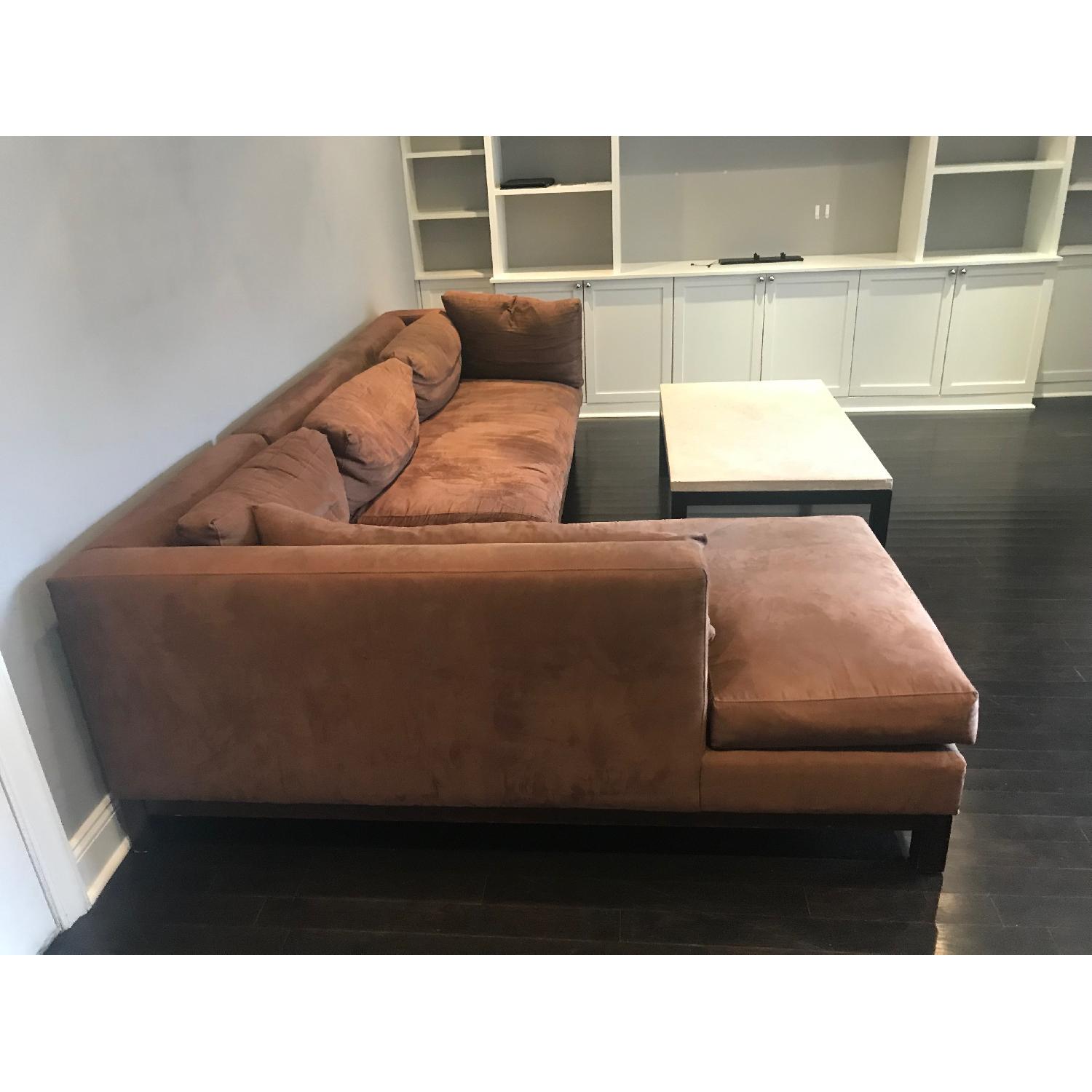 Crate & Barrel Microsuede Sectional Sofa w/ Chaise - image-3