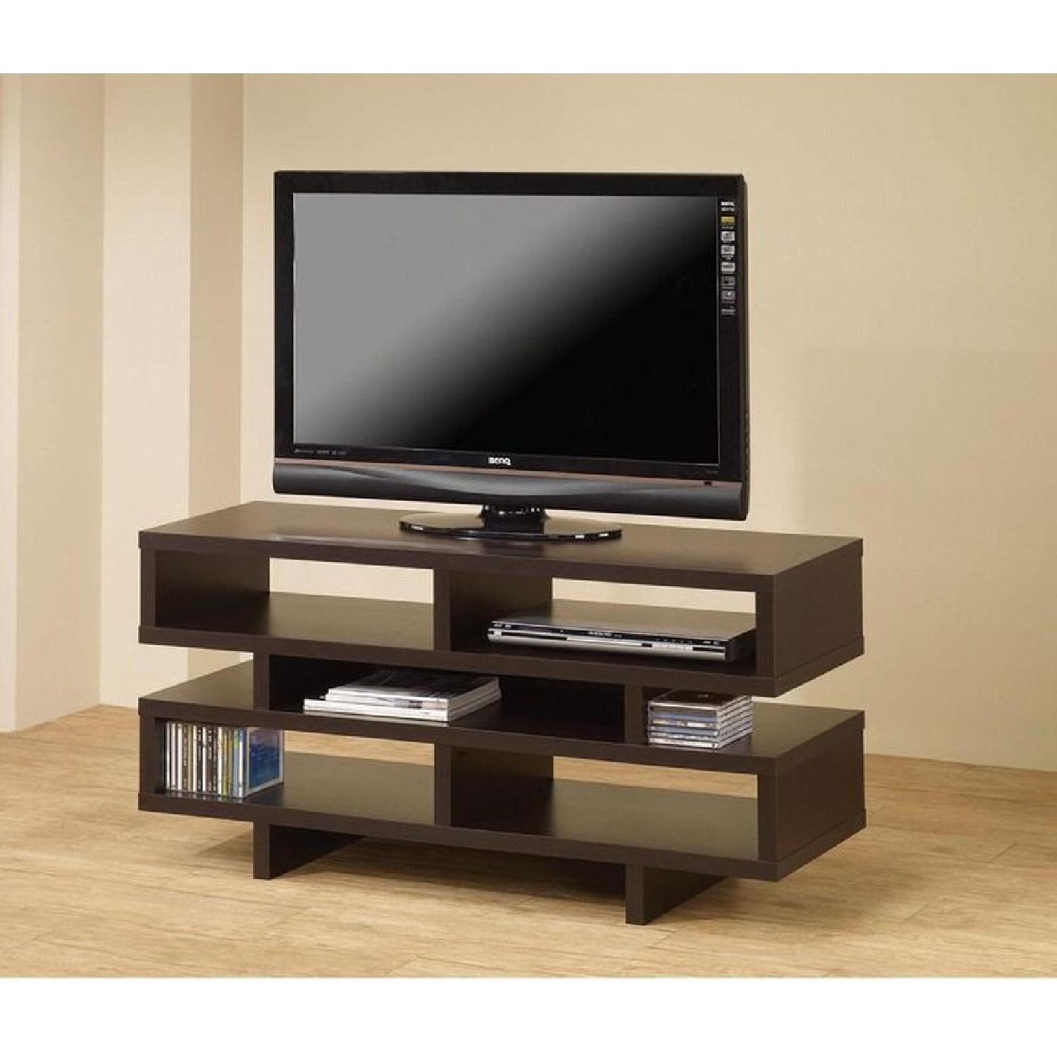 Modern TV Console in Cappuccino Finish w/ Open Shelf Design AptDeco