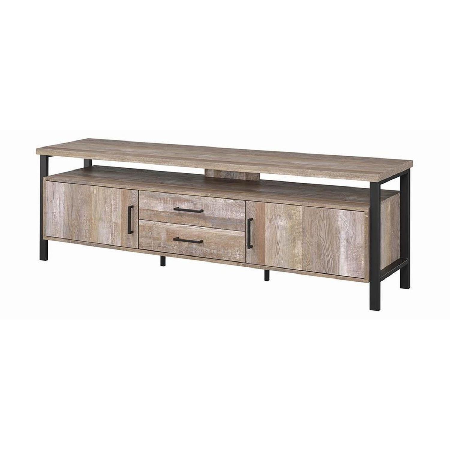 Tv Stand In Weathered Oak Finish W 2 Cabinets 2 Drawers Aptdeco