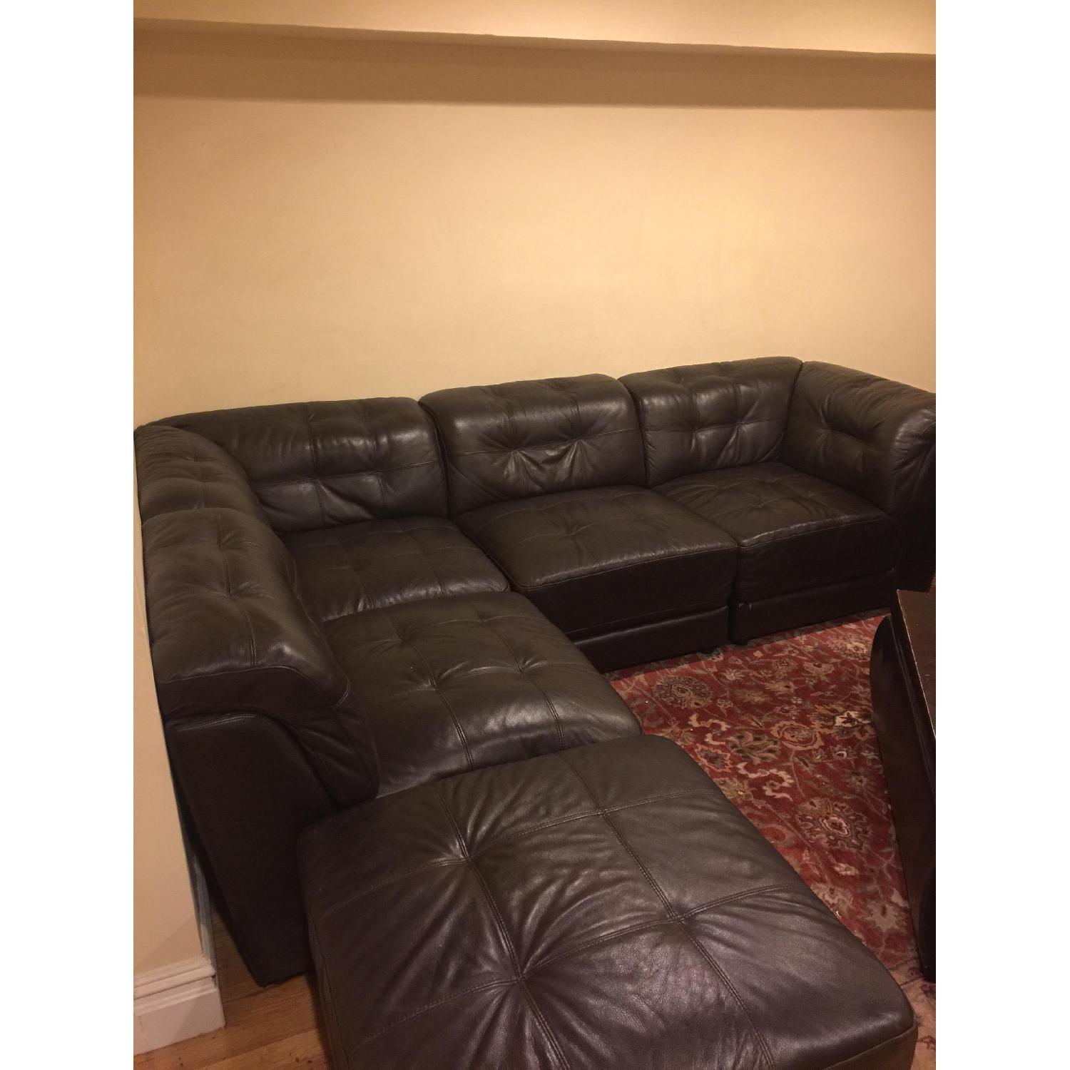 Raymour & Flanigan Stacey Leather 5Piece Modular Sofa AptDeco