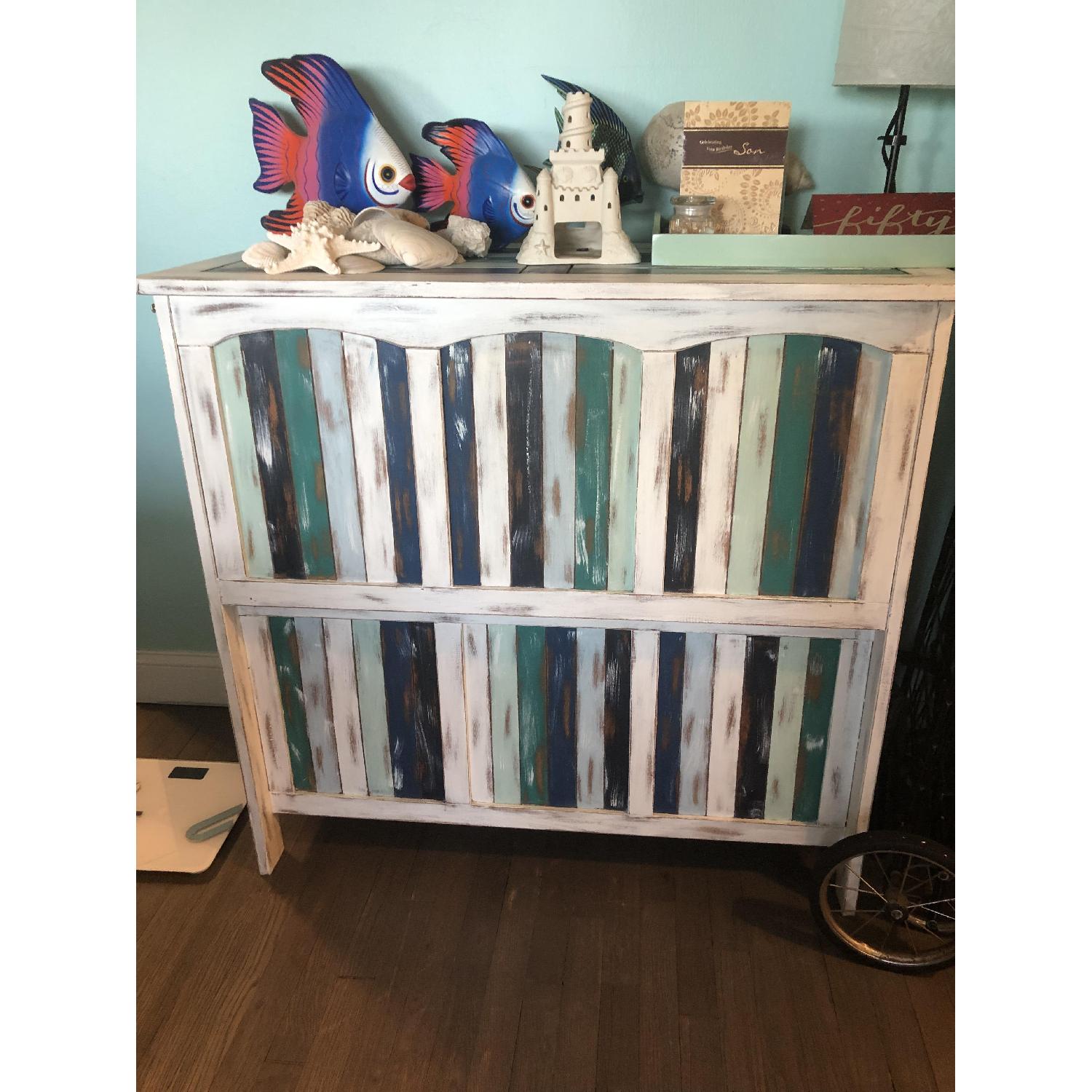 Shabby Chic Rustic Wood Bar w/ 2 Stools - image-2