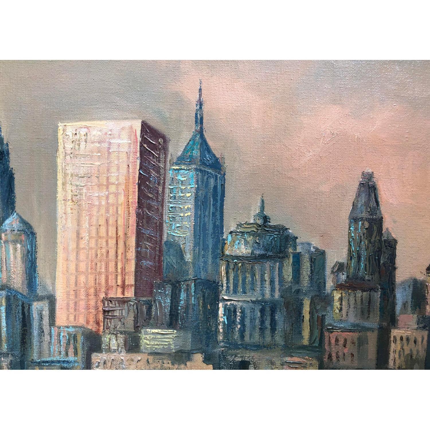 1950's Mid Century Cityscape Painting on Oversized Canvas - image-3