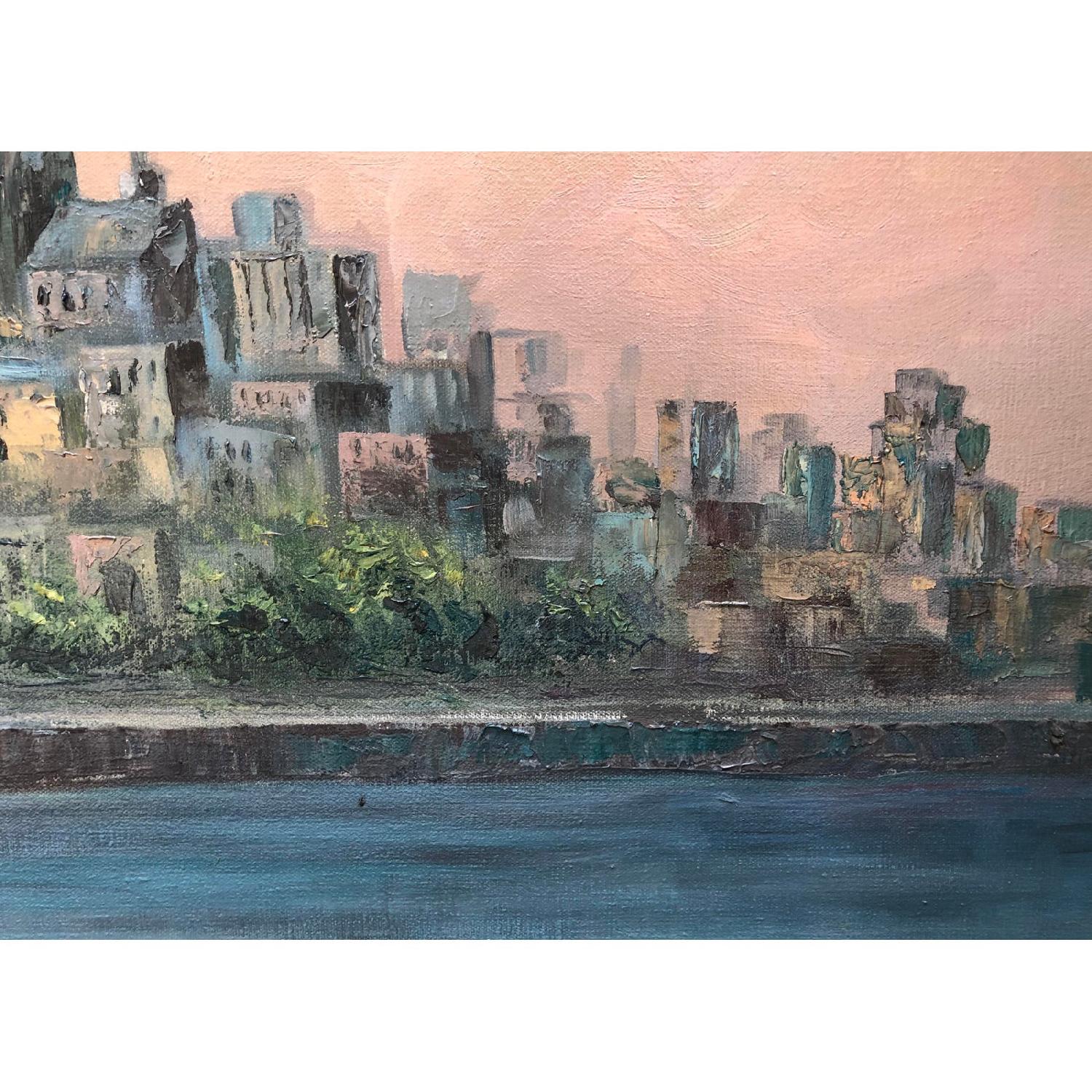 1950's Mid Century Cityscape Painting on Oversized Canvas - image-6