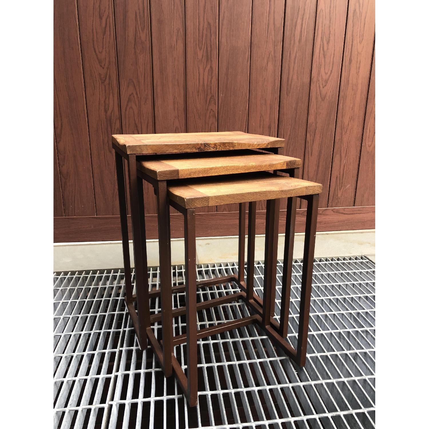 Pottery Barn Reclaimed Wood Top Nesting Tables w/ Metal Legs - image-1