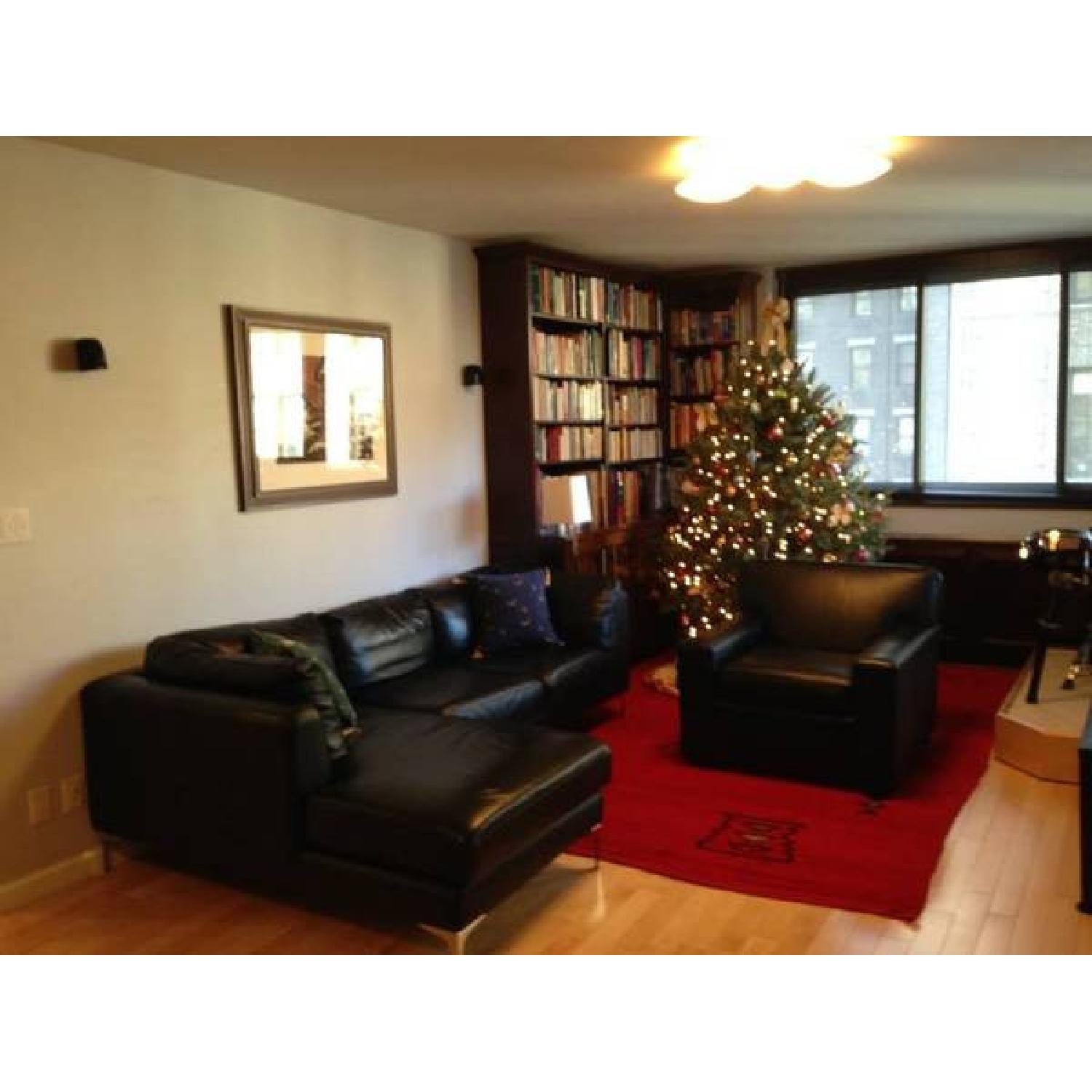 Nicoletti Black Leather Sectional Sofa w/ Chaise - image-1