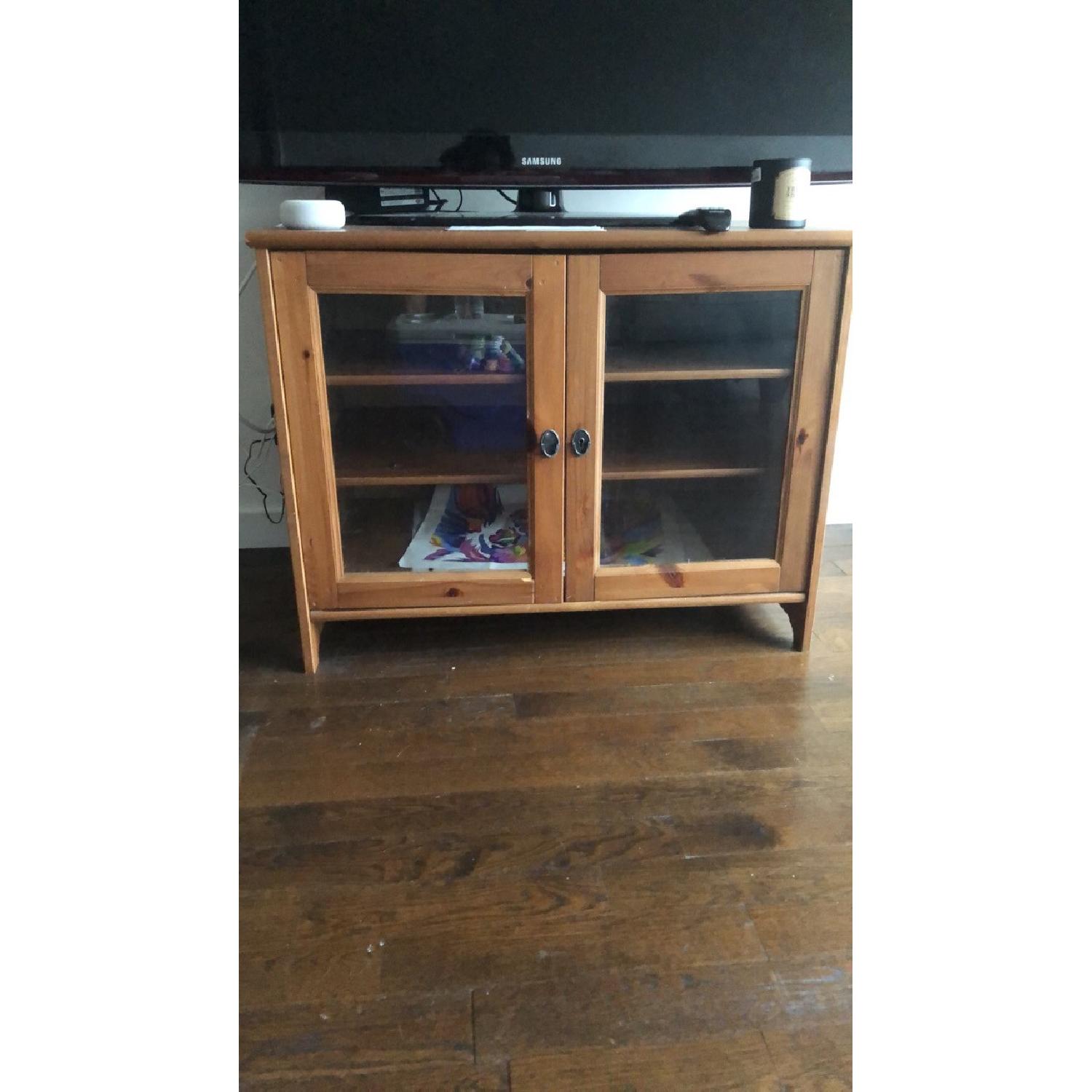 Wood TV Stand w/ Glass Doors - image-2