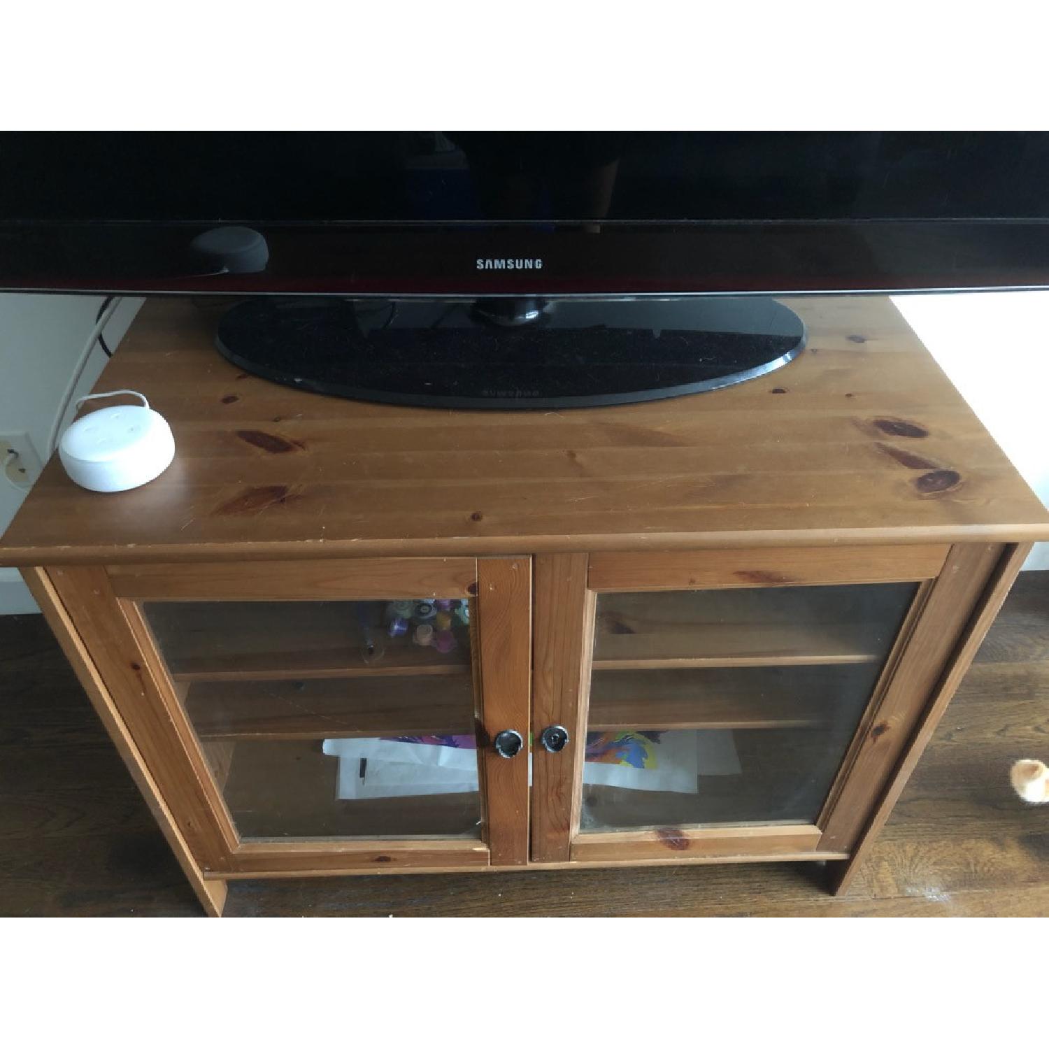 Wood TV Stand w/ Glass Doors - image-4