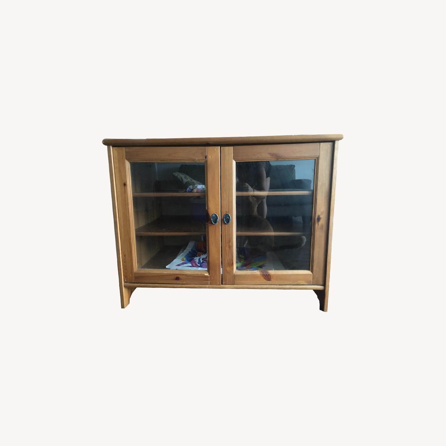Wood TV Stand w/ Glass Doors - image-0