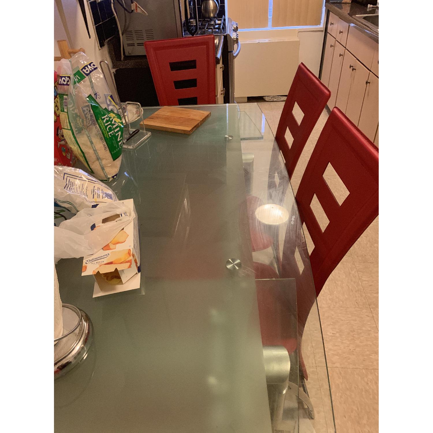 Glass Dining Table w/ 4 Red Chairs - image-4