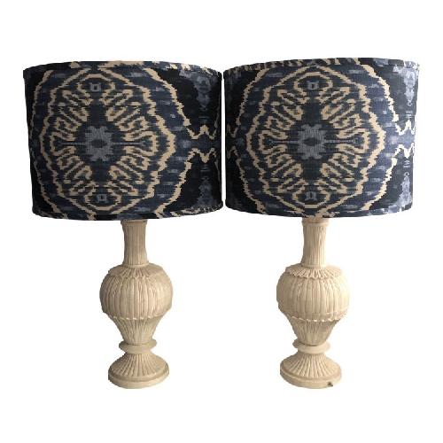 Used Crate & Barrel Ivory Shell ikat Table Lamps for sale on AptDeco