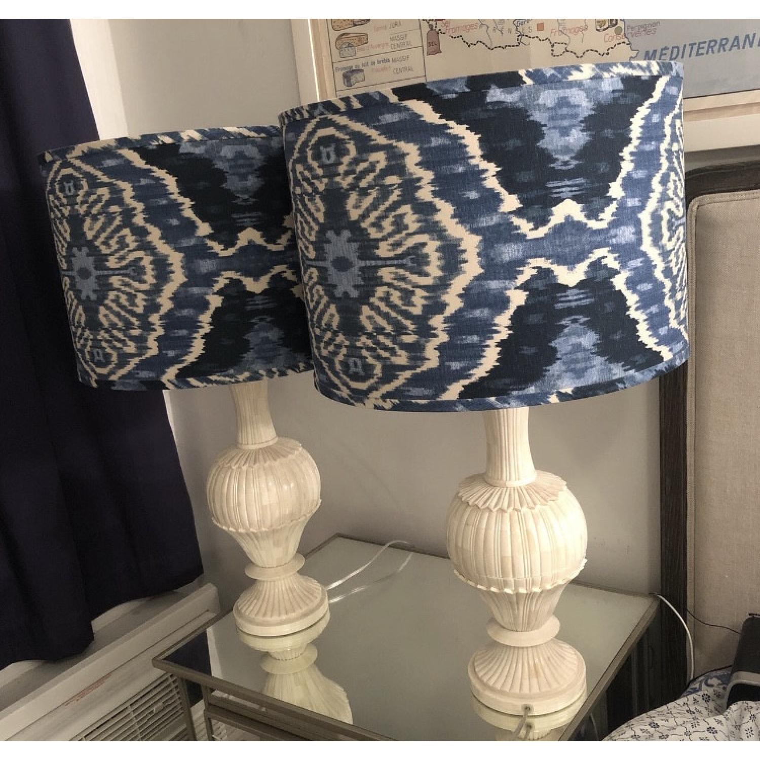 Crate & Barrel Ivory Shell ikat Table Lamps - image-3