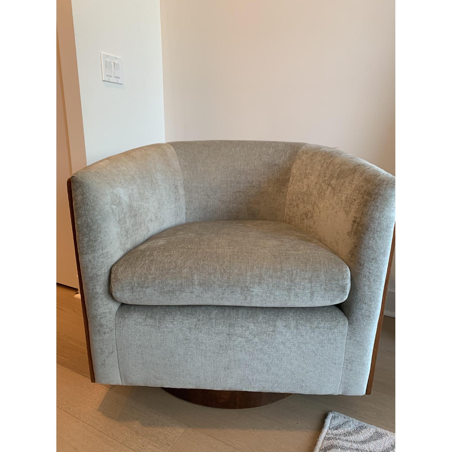 West Elm Luther Swivel Chair in Walnut/Taupe Velvet - image-1