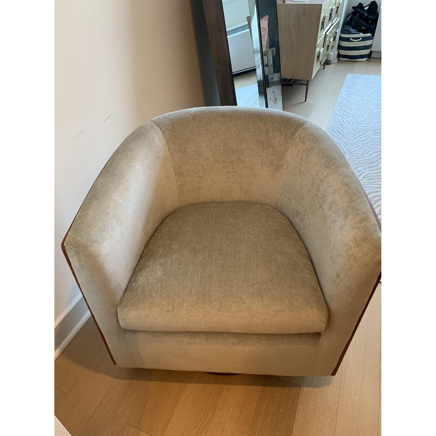 West Elm Luther Swivel Chair in Walnut/Taupe Velvet - image-2