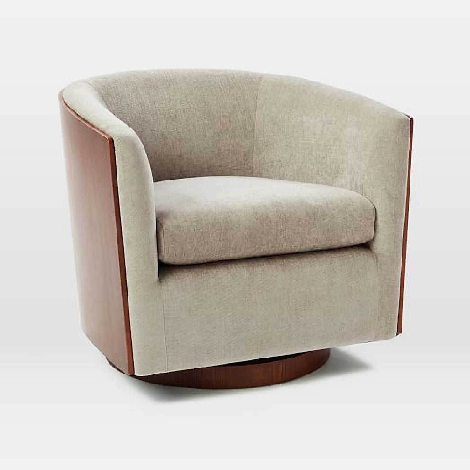 West Elm Luther Swivel Chair in Walnut/Taupe Velvet - image-4