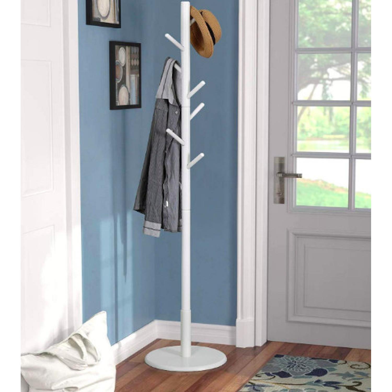 Vlush Freestanding White Wood Coat Rack w/ 8 Hooks - image-3