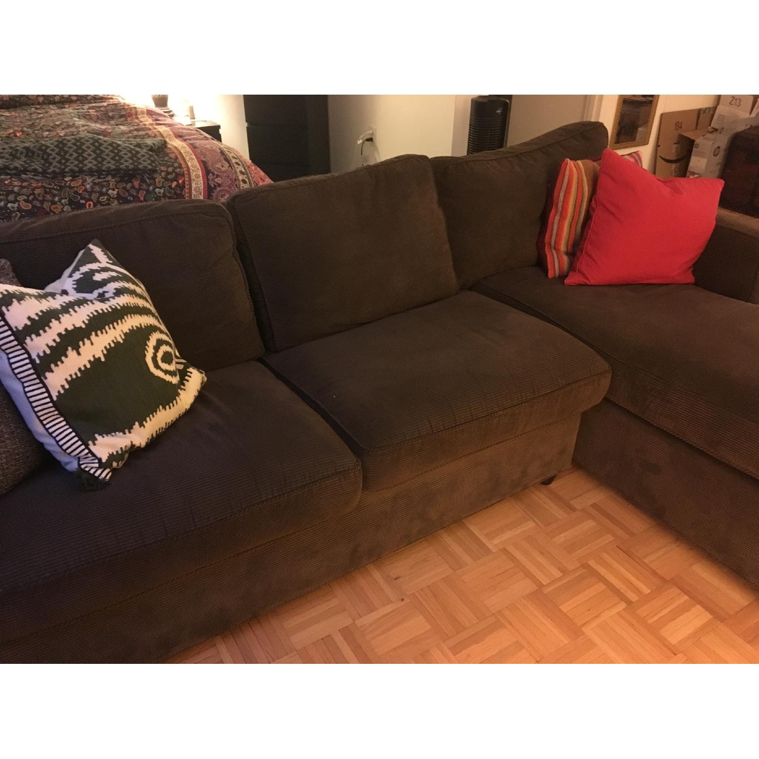Crate & Barrel Chocolate Corduroy Chaise Sectional Sofa - image-3