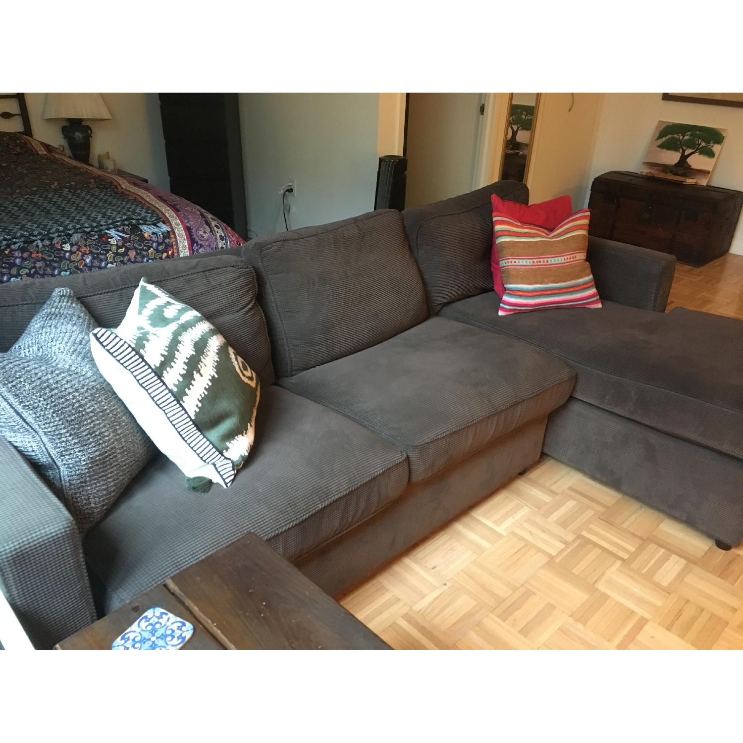 Crate & Barrel Chocolate Corduroy Chaise Sectional Sofa - image-6