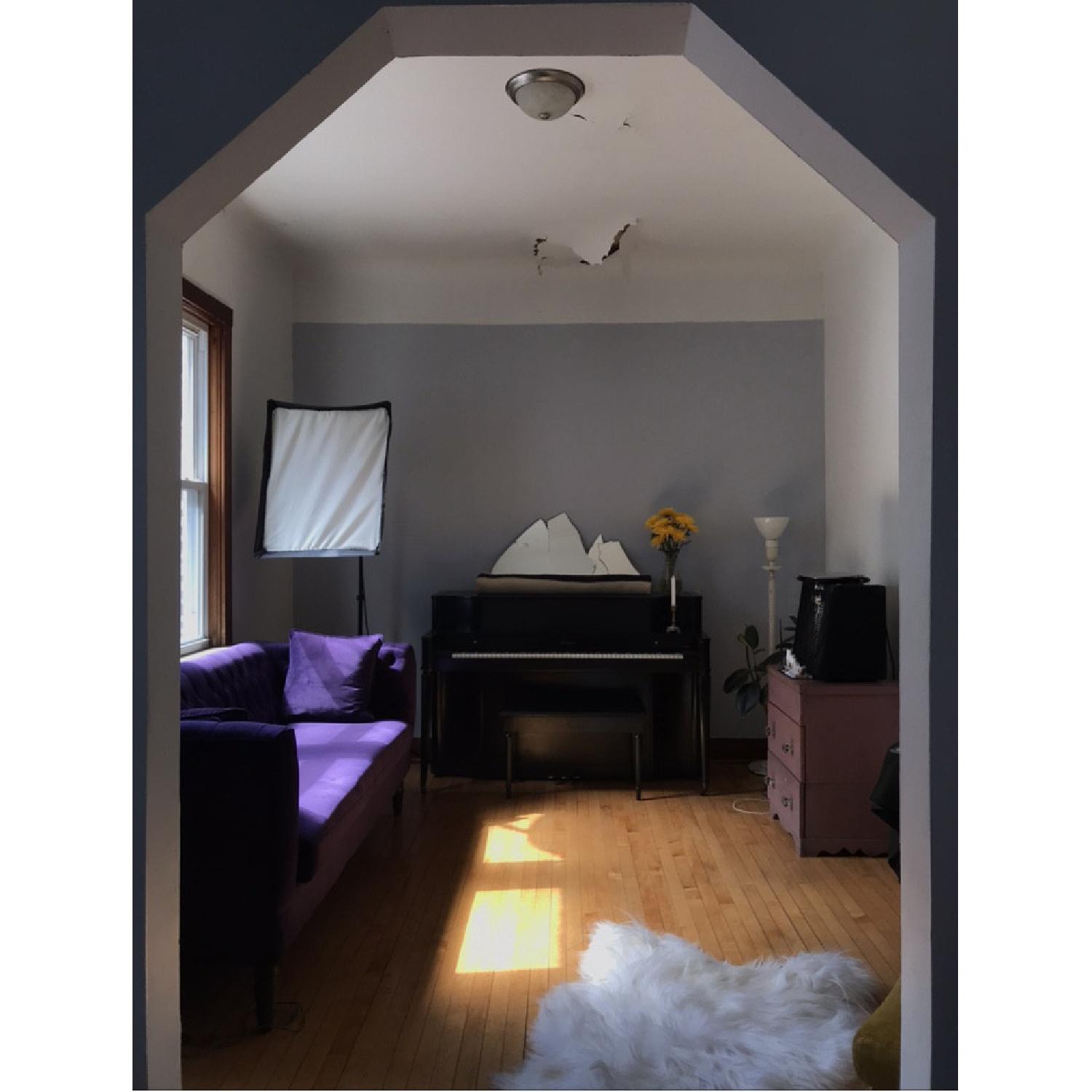 Purple Velvet Tufted Sofa - image-2