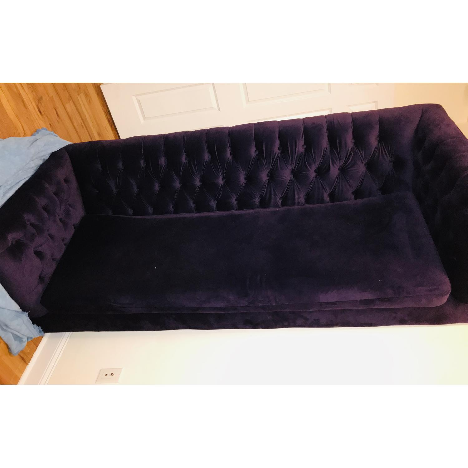 Purple Velvet Tufted Sofa - image-4