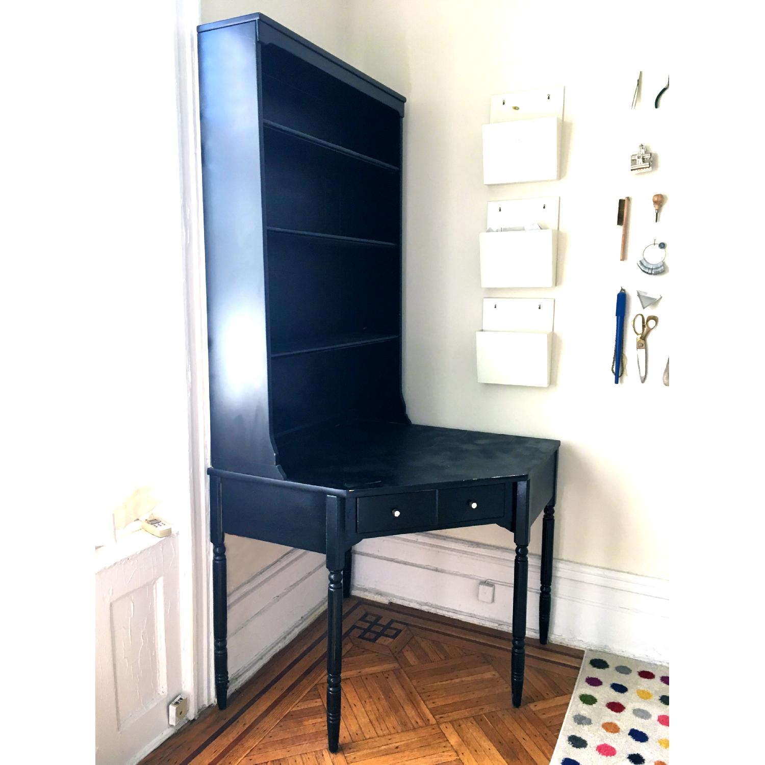 Black Corner Desk w/ Hutch - image-1