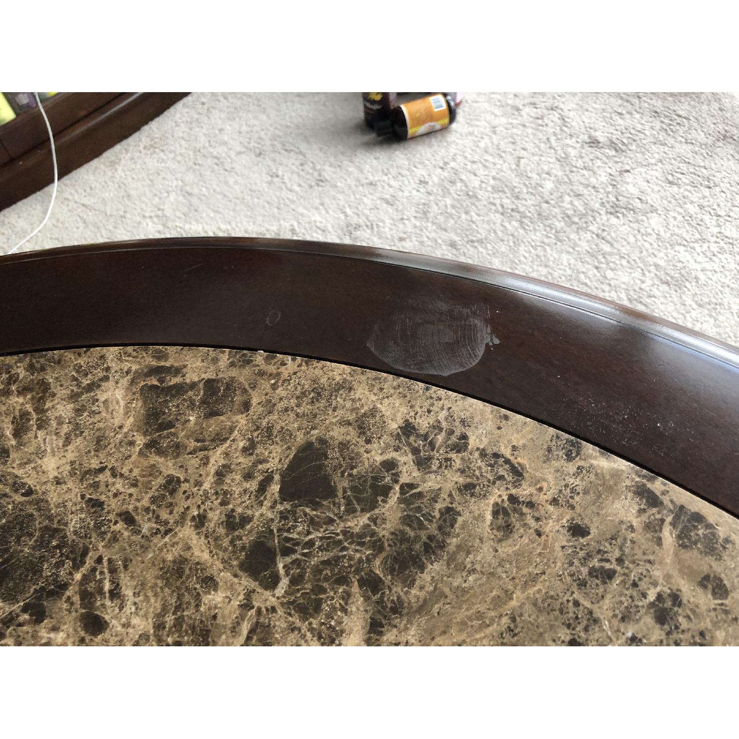 Raymour & Flanigan Round Marble Top Cherry Wood Coffee Table - image-6